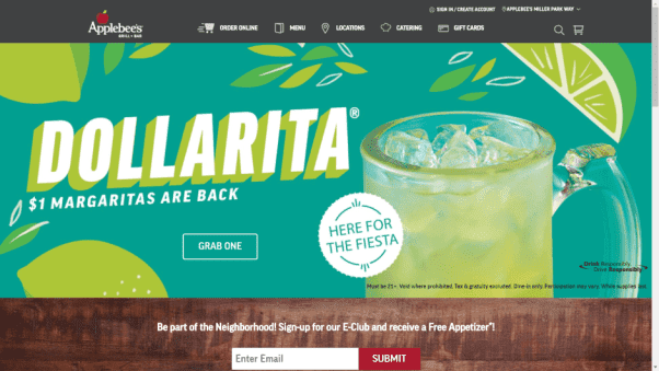 Applebee's Restaurant Website Landing Page Design