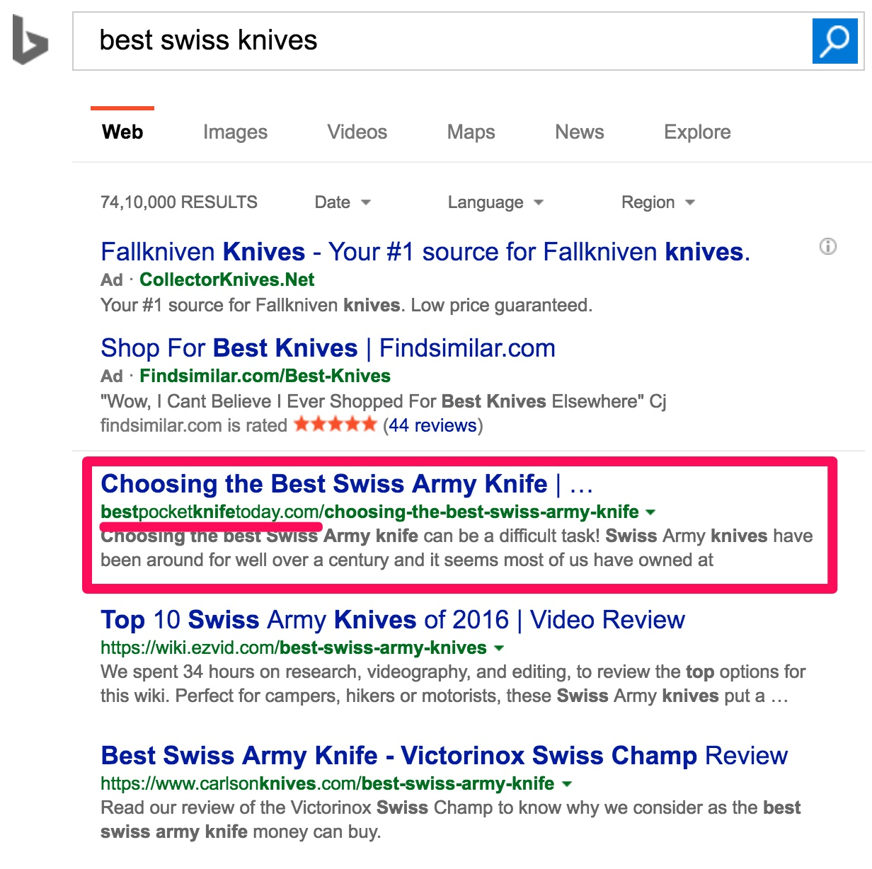 Bing Search Exact Match