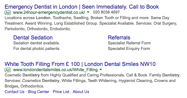 Dentist Adwords Copy