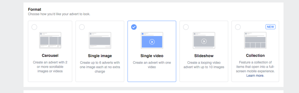 Facebook Choose Ad Format