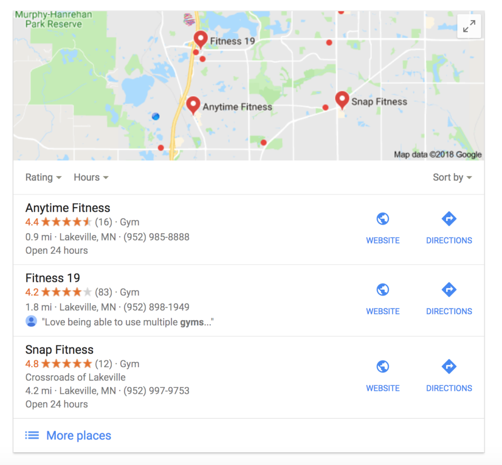 Google Local Pack Gyms