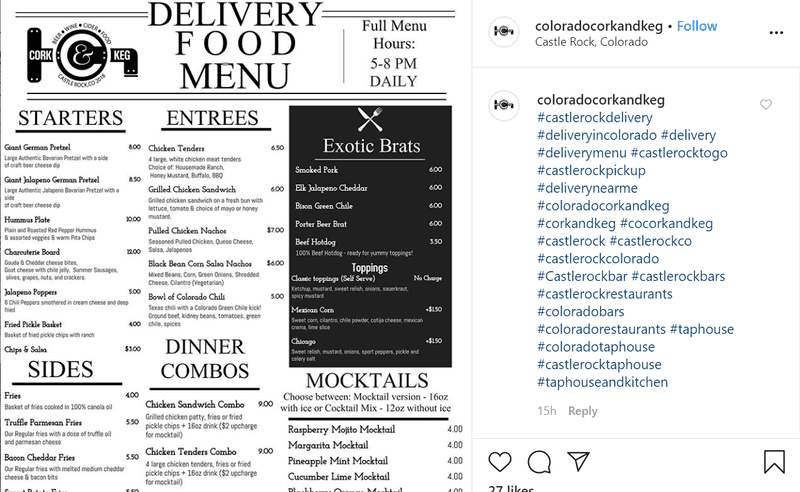 Restaurant Delivery Food Menu on Instagram