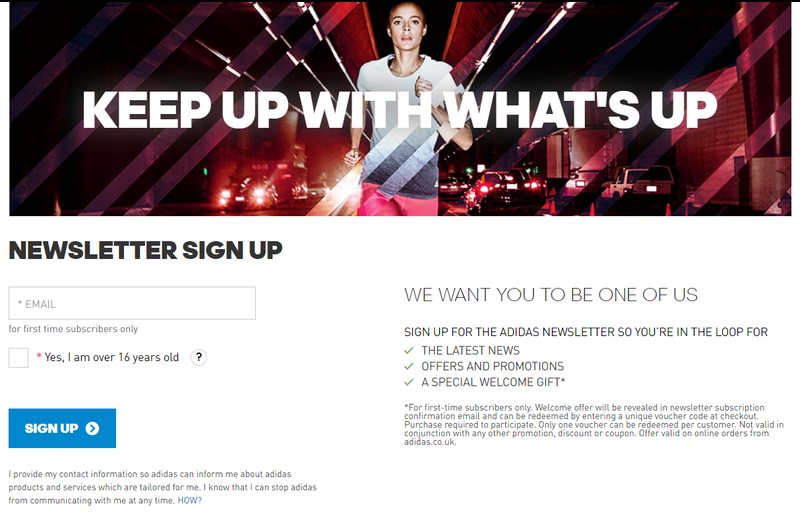 Adidas Loyalty Program Signing up Page